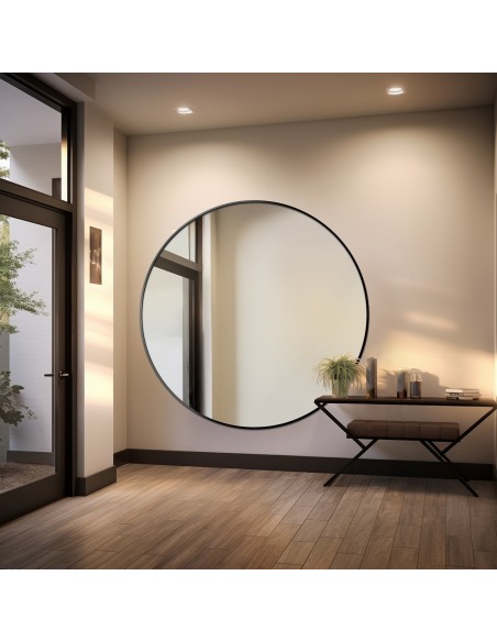 Okrúhle zrkadlo v čiernom MDF SLIM ráme - OTYLIA - farba rámu podľa vášho výberu