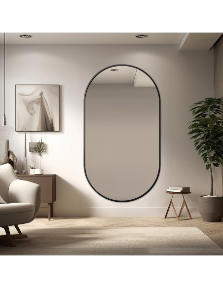 Oválne zrkadlo v matnom čiernom ráme z MDF - OSKAR - farba rámu na výber