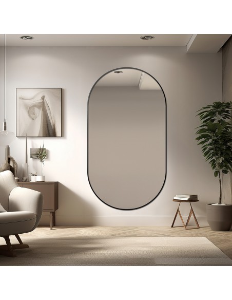 Oválne zrkadlo v čiernom ráme MDF SLIM - OLI - farba rámu podľa vášho výberu