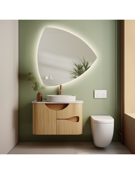 Kúpeľňové zrkadlo nepravidelného tvaru s digitálnymi hodinami - KARO LED PREMIUM