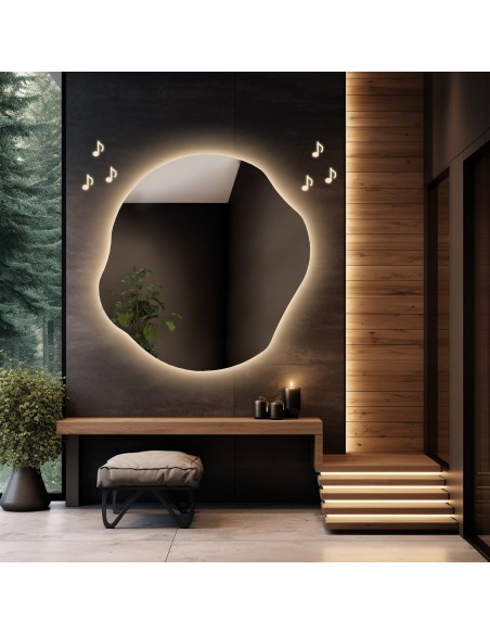 Kúpeľňové zrkadlo nepravidelného tvaru s reproduktorom bluetooth - CYRKON LED PREMIUM