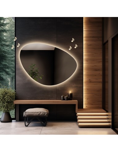 Kúpeľňové zrkadlo nepravidelného tvaru s reproduktorom bluetooth - OBSYDIAN LED PREMIUM