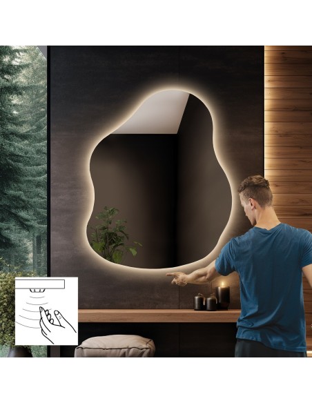 Kúpeľňové zrkadlo nepravidelného tvaru so senzorovým vypínačom - STONE LED PREMIUM