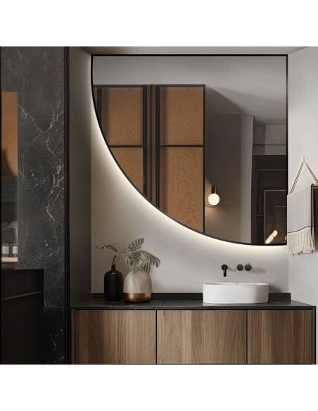 Zrkadlo štvrtkruhu v ráme s osvetlením - ŠTVRTKA V RÁME LED