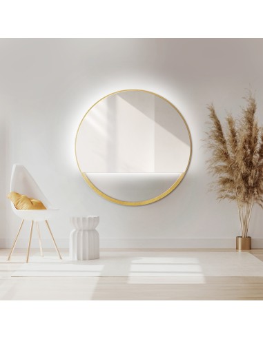 Kruhové zrkadlo v zlatom ráme MDF SLIM s voľným priestorom - OLENA LED