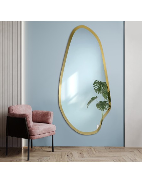 Nepravidelné zrkadlo v zlatom lesklom ráme - JASPIS SHINE