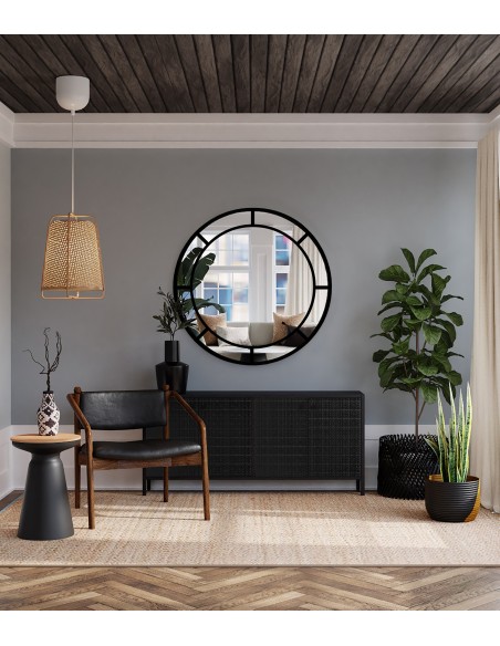 Okrúhle loftové zrkadlo s priečkami z MDF – MONA