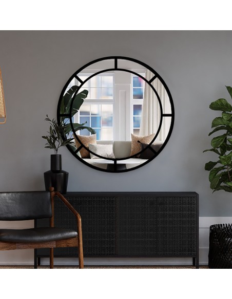 Okrúhle loftové zrkadlo s priečkami z MDF – MONA