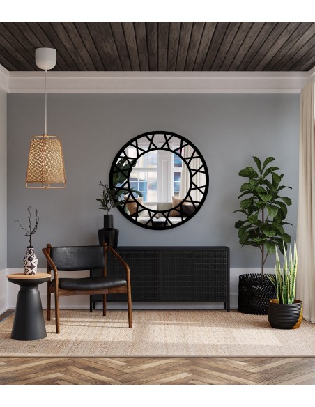 Okrúhle dekoratívne zrkadlo s priečkami v loftovom štýle - ELENA