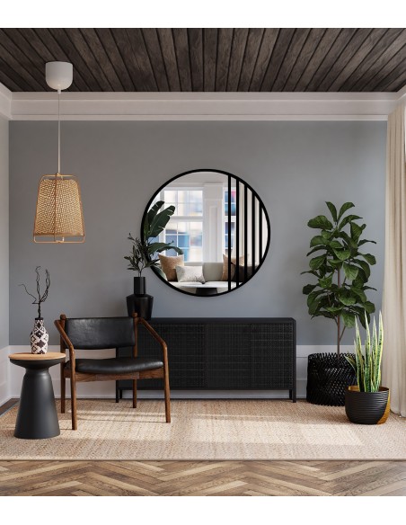 Okrúhle zrkadlo s priečkami v čiernom matnom loftovom MDF ráme – LOTIS – farba rámu na výber