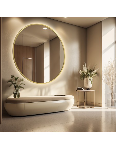 Okrúhle zrkadlo v zlatom MDF ráme SLIM s podsvietením - OTYLIA LED - farba rámu na výber