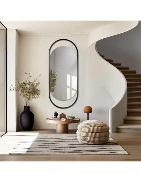 Oválne zrkadlo v čiernom matnom mdf ráme - OLIWIER - farba rámu podľa vášho výberu