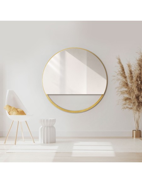 Okrúhle zrkadlo v zlatom MDF ráme SLIM s voľným priestorom - OLENA