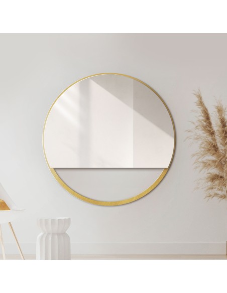 Okrúhle zrkadlo v zlatom MDF ráme SLIM s voľným priestorom - OLENA