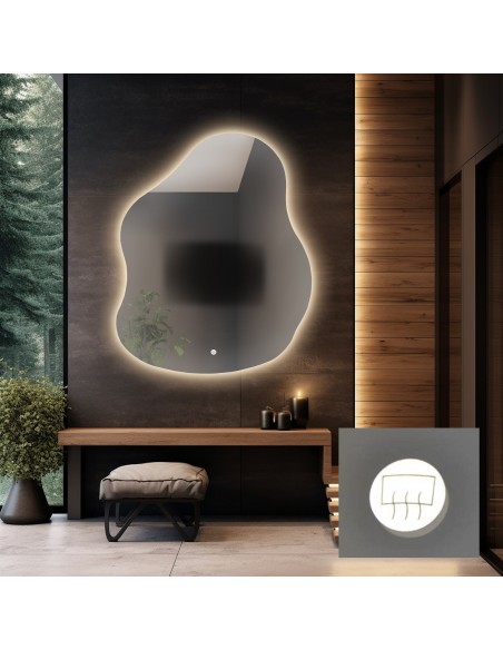 Kúpeľňové zrkadlo nepravidelného tvaru s protiparovou podložkou - STONE LED PREMIUM