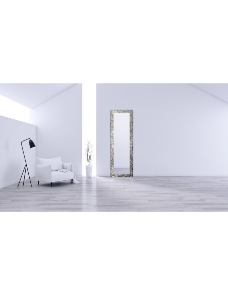 Luxusné nástenné zrkadlo v bohato zdobenom striebornom ráme - 9003002