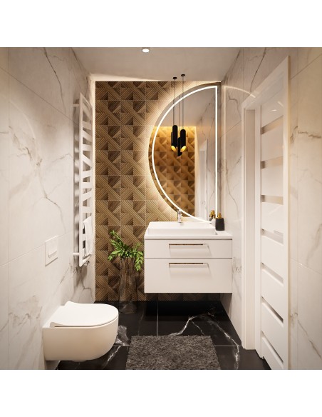 Polkruhové pieskované kúpeľňové zrkadlo s osvetlením - HELENA LED I