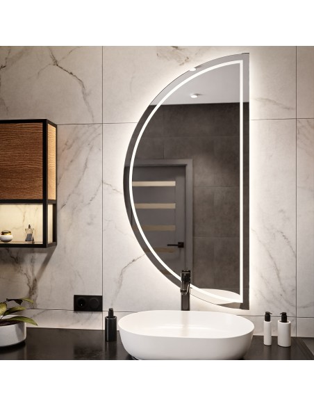 Polkruhové pieskované kúpeľňové zrkadlo s osvetlením - HELENA LED I