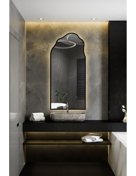 Polovičné oválne zrkadlo organického tvaru v ráme s osvetlením - AURO V LED RÁME 1