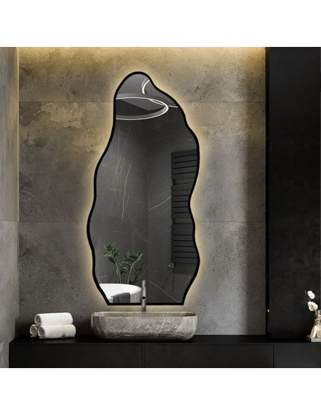 Organicky tvarované zrkadlo v ráme s osvetlením - AURO V LED RÁME 2