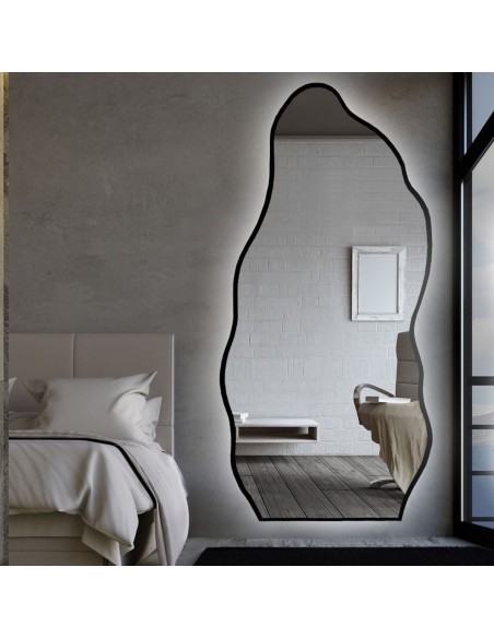 Organicky tvarované zrkadlo v ráme s osvetlením - AURO V LED RÁME 2