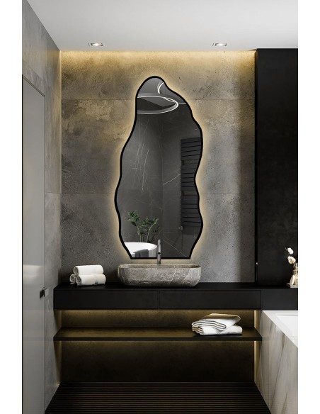 Organicky tvarované zrkadlo v ráme s osvetlením - AURO V LED RÁME 2