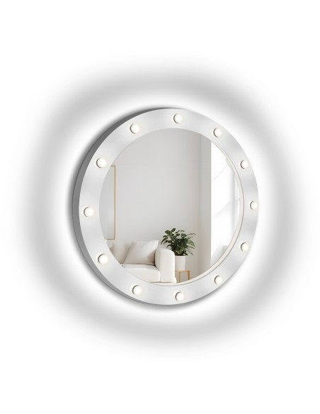 Okrúhle kozmetické zrkadlo so žiarovkami v ráme z MDF - NEW YORK