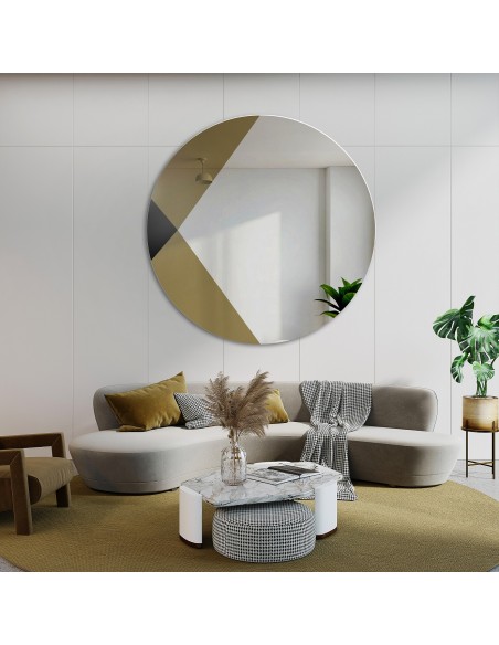 Okrúhle dekoratívne zrkadlo s farebnou panel - čierno-zlatá - HENRY