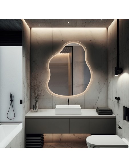 Zrkadlo s organickým tvarom na float skle s podsvietením - STONE GLASS LED