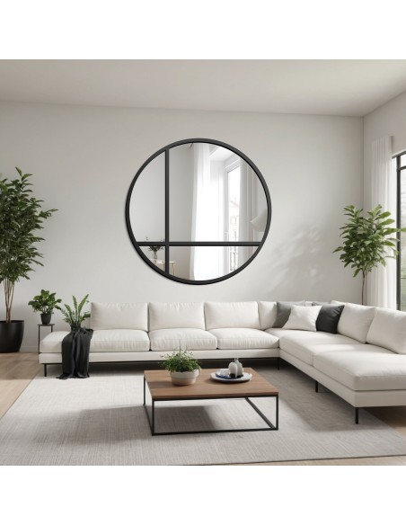 Okrúhle zrkadlo s priečkami v čiernom matnom MDF ráme – OKTAN I – farba rámu na výber