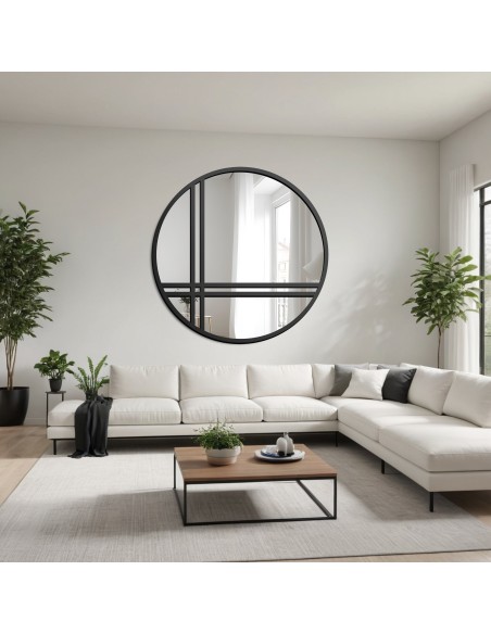 Okrúhle zrkadlo s priečkami v čiernom matnom MDF ráme – OKTAN II – farba rámu na výber