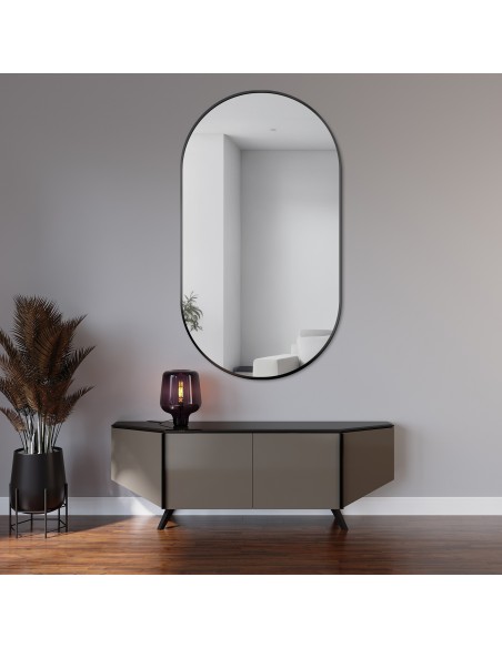Oválne zrkadlo v čiernom ráme MDF SLIM - OLI - farba rámu podľa vášho výberu