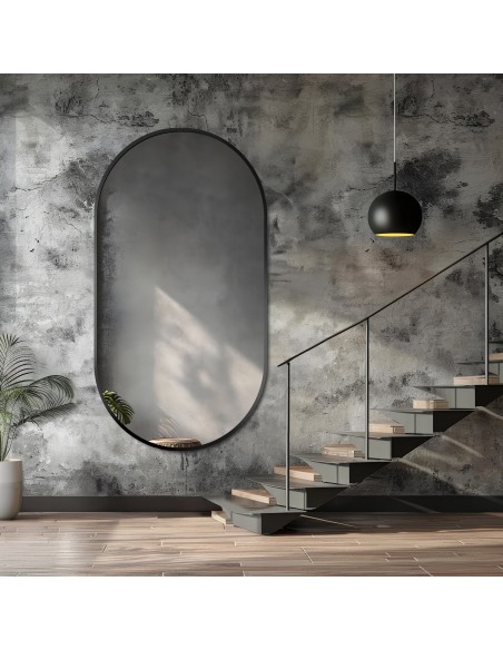 Oválne zrkadlo v čiernom ráme MDF SLIM - OLI - farba rámu podľa vášho výberu