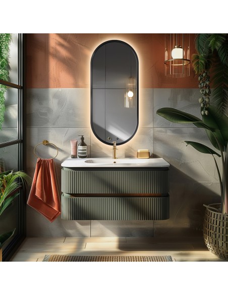 Oválne zrkadlo v ráme z čierneho MDF so svietením - OSKAR LED - farba rámu na výber