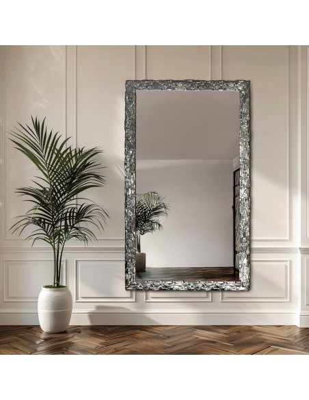 Luxusné nástenné zrkadlo v bohato zdobenom striebornom ráme - 9003002