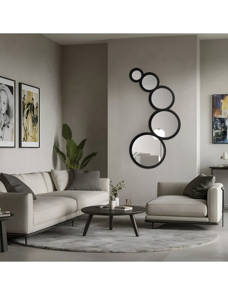 Dekoratívne zrkadlo 5 koliesok v ráme z MDF - DYZMA - farba rámu podľa vášho výberu