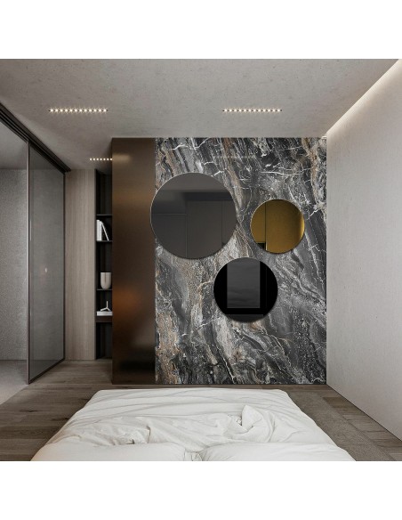 Súprava troch dekoratívnych kruhov čierny lacobel a zlatý panel - GOLDI