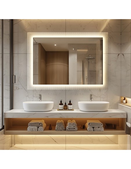 Obdĺžnikové zrkadlo na ornamentálnom skle Master Flex s podsvietením - LUXORA ETERION LED