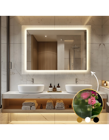 Obdĺžnikové zrkadlo na ornamentálnom skle Master Flex s podsvietením - LUXORA ETERION LED