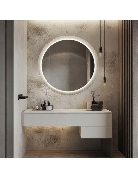 Okrúhle zrkadlo na ornamentálnom skle Visiosun Classic s podsvietením - LUXORA GLIMMER LED