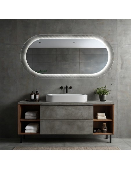 Oválne zrkadlo na ornamentálnom skle Master Soft s podsvietením - LUXORA VESPER LED