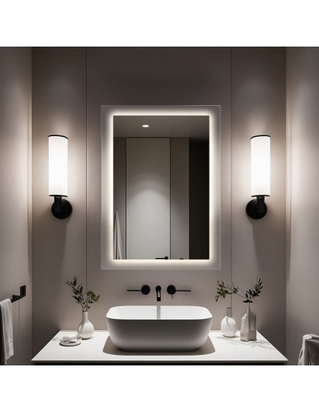 Obdĺžnikové zrkadlo na ornamentálnom skle Master Point s podsvietením - LUXORA SOLEIL LED