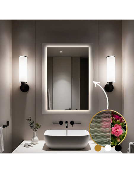 Obdĺžnikové zrkadlo na ornamentálnom skle Master Point s podsvietením - LUXORA SOLEIL LED