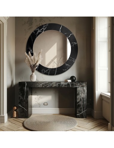 Okrúhle zrkadlo na čierno-striebornom mramore – MARBLE MURASO