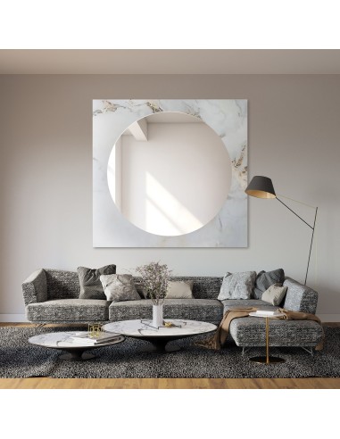 Okrúhle zrkadlo na štvorcovom bielo-zlatom mramore – MARBLE BIANCO