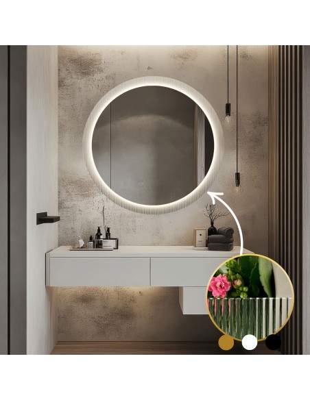 Okrúhle zrkadlo na ornamentálnom skle Visiosun Classic s podsvietením - LUXORA GLIMMER LED