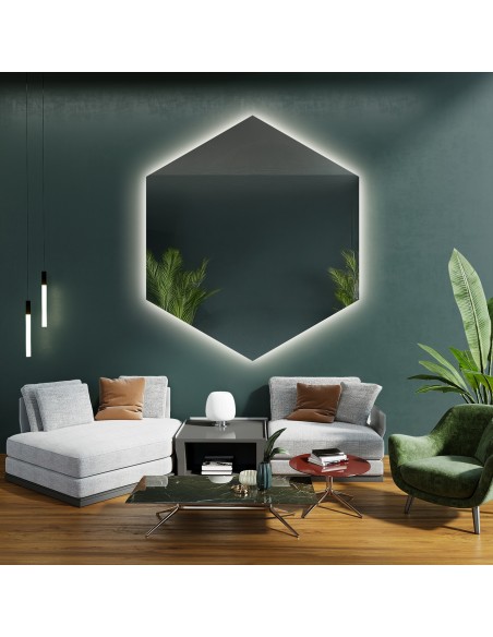 Zrkadlo geometrického tvaru s osvetlením – HEXA LED