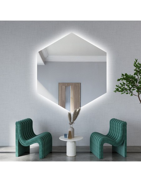 Zrkadlo geometrického tvaru s osvetlením – HEXA LED
