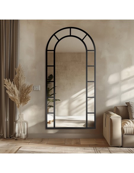 Poloválne zrkadlo s priečkami v loftovom MDF ráme – OKNO III – farba rámu na výber