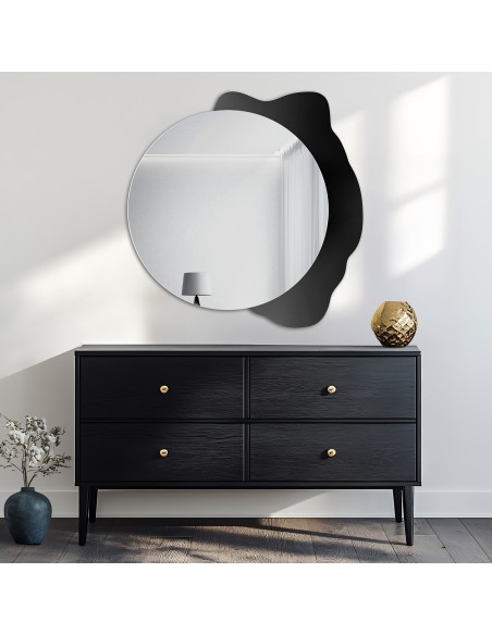 Dekoratívne okrúhle zrkadlo na čiernej škvrne - PLAMKO